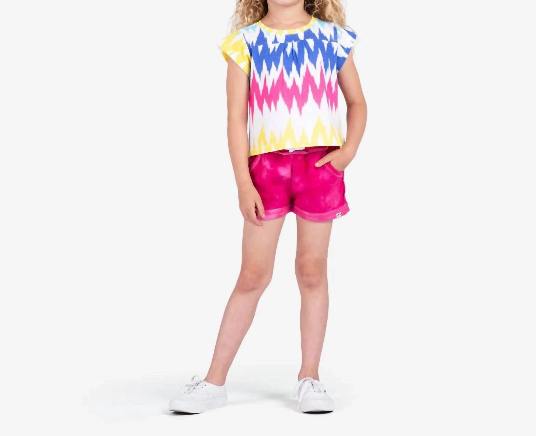 Girls Majorca Shorts In Fuschia Marble girls bermuda shorts, bike shorts girls