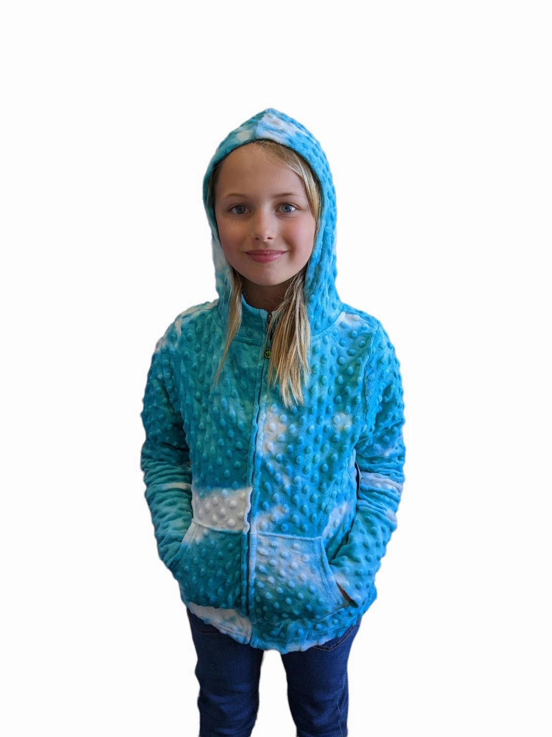 Girls Minky Bubble Hoodie In Turquoise Tie-Dye Girls Tunic Top
