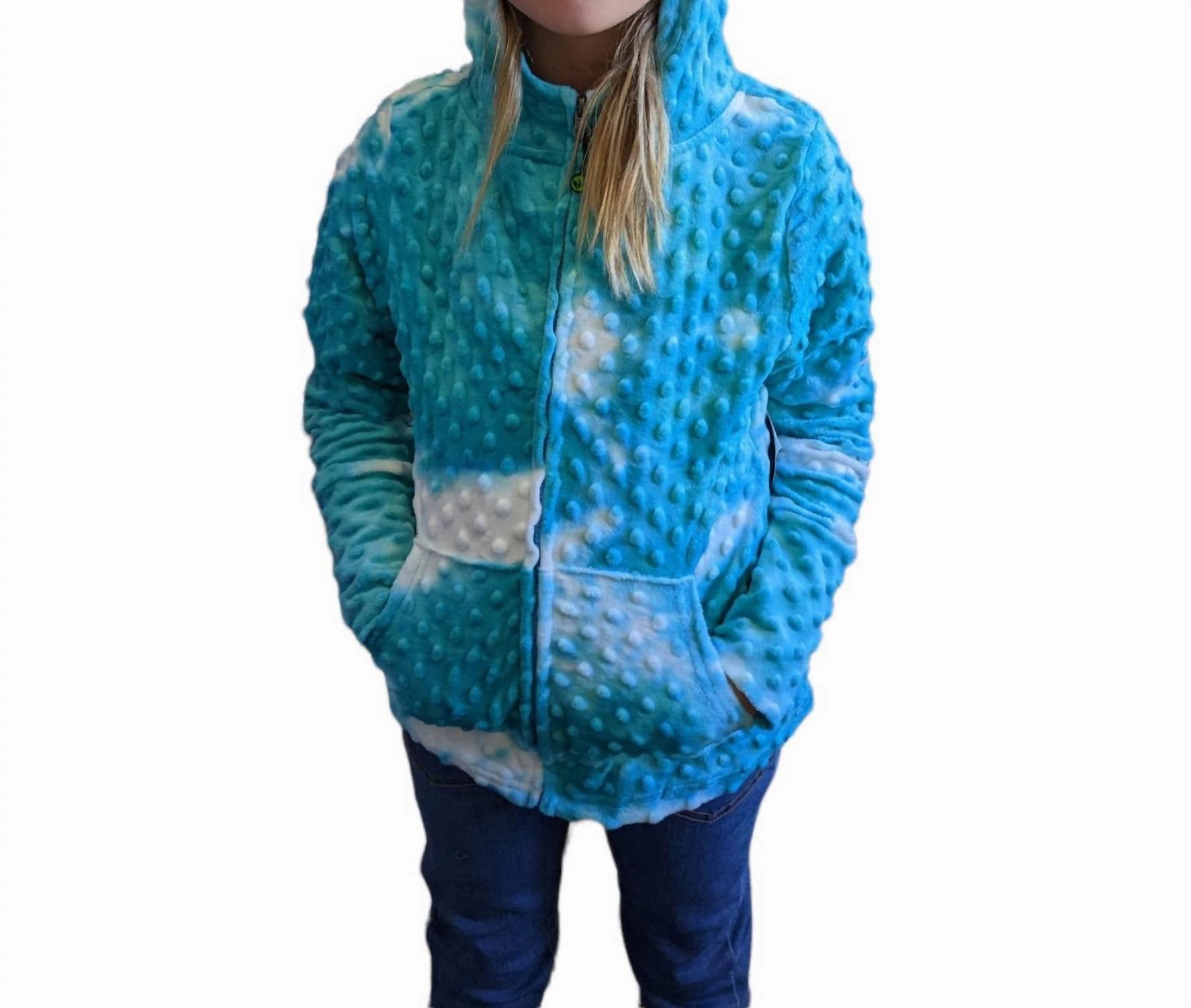 Girls Minky Bubble Hoodie In Turquoise Tie-Dye Girls Tunic Top