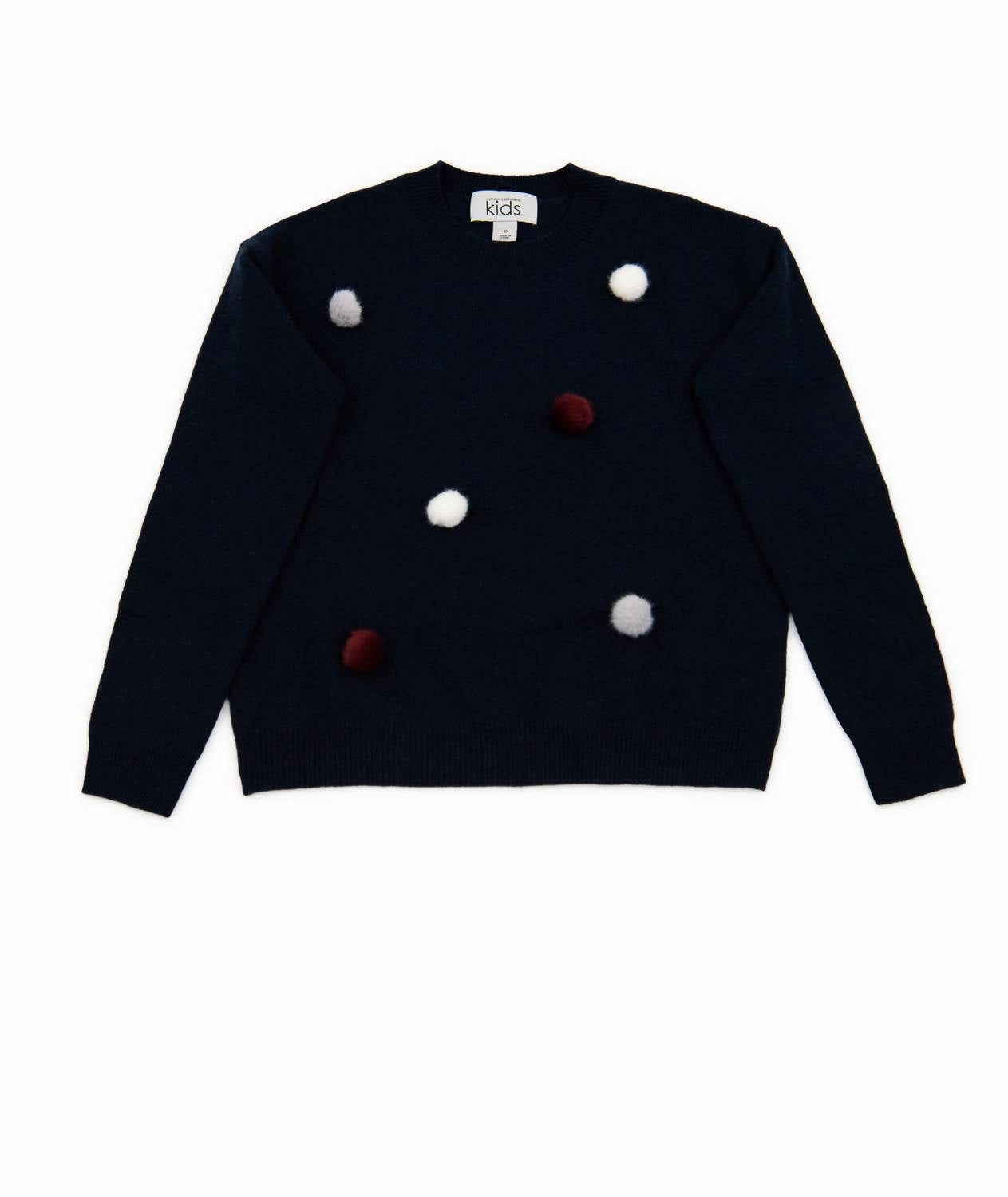Girls Multi Poms Crew Sweater In Navy ruffle tops girls, long sleeve tees girls