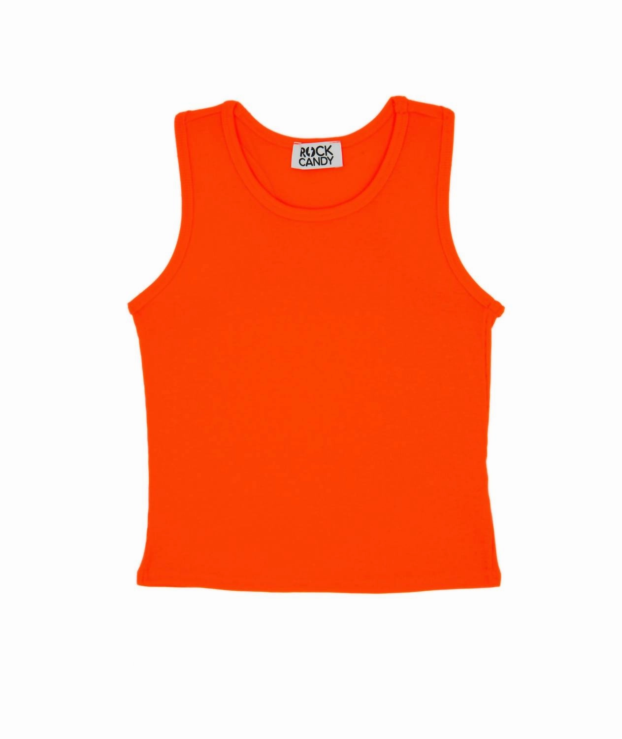 Girls Neon Ribbed Tank In Orange ruffle tops girls, long sleeve tees girls