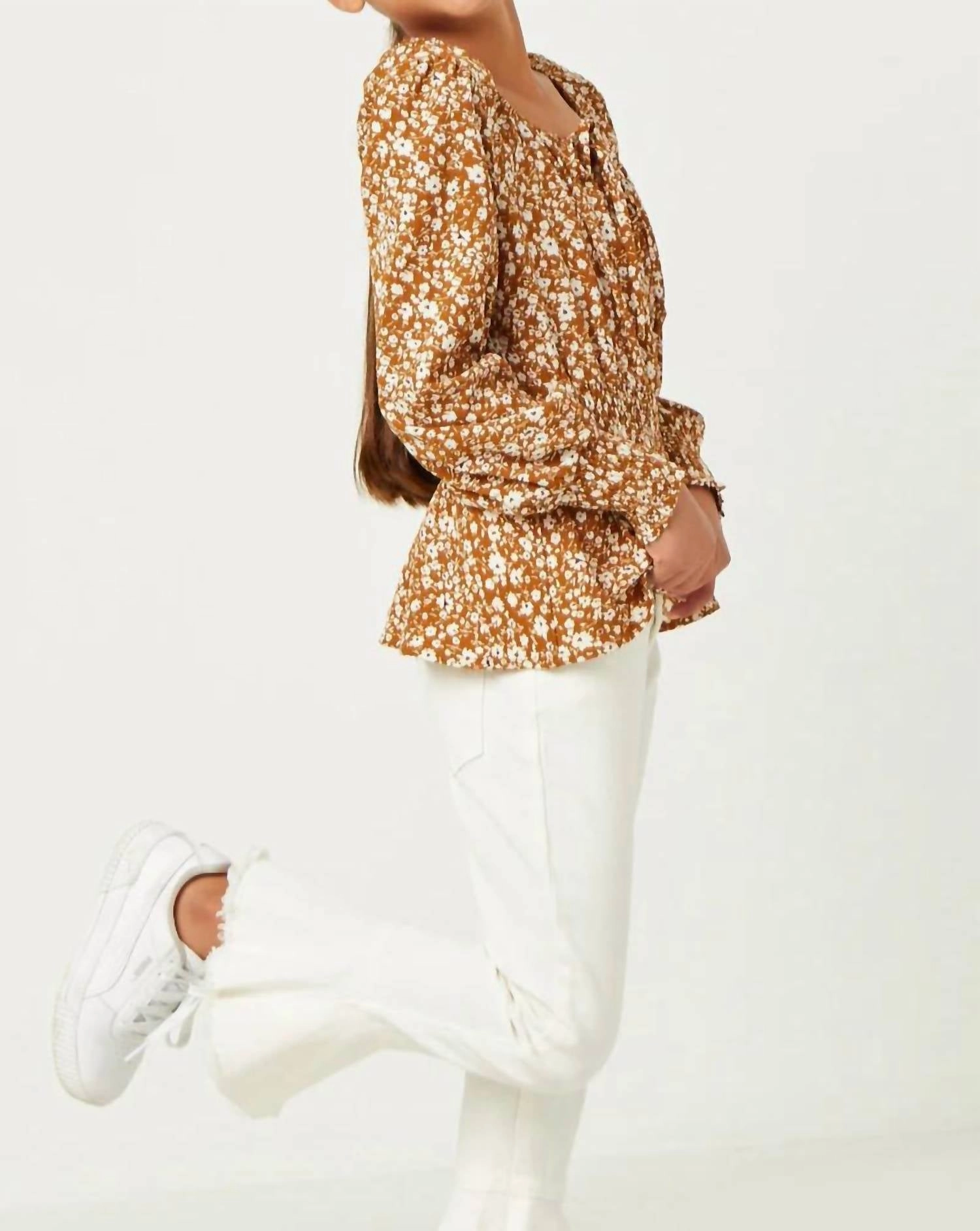 Girls Peplum Blouse In Camel Girls Tunic Top