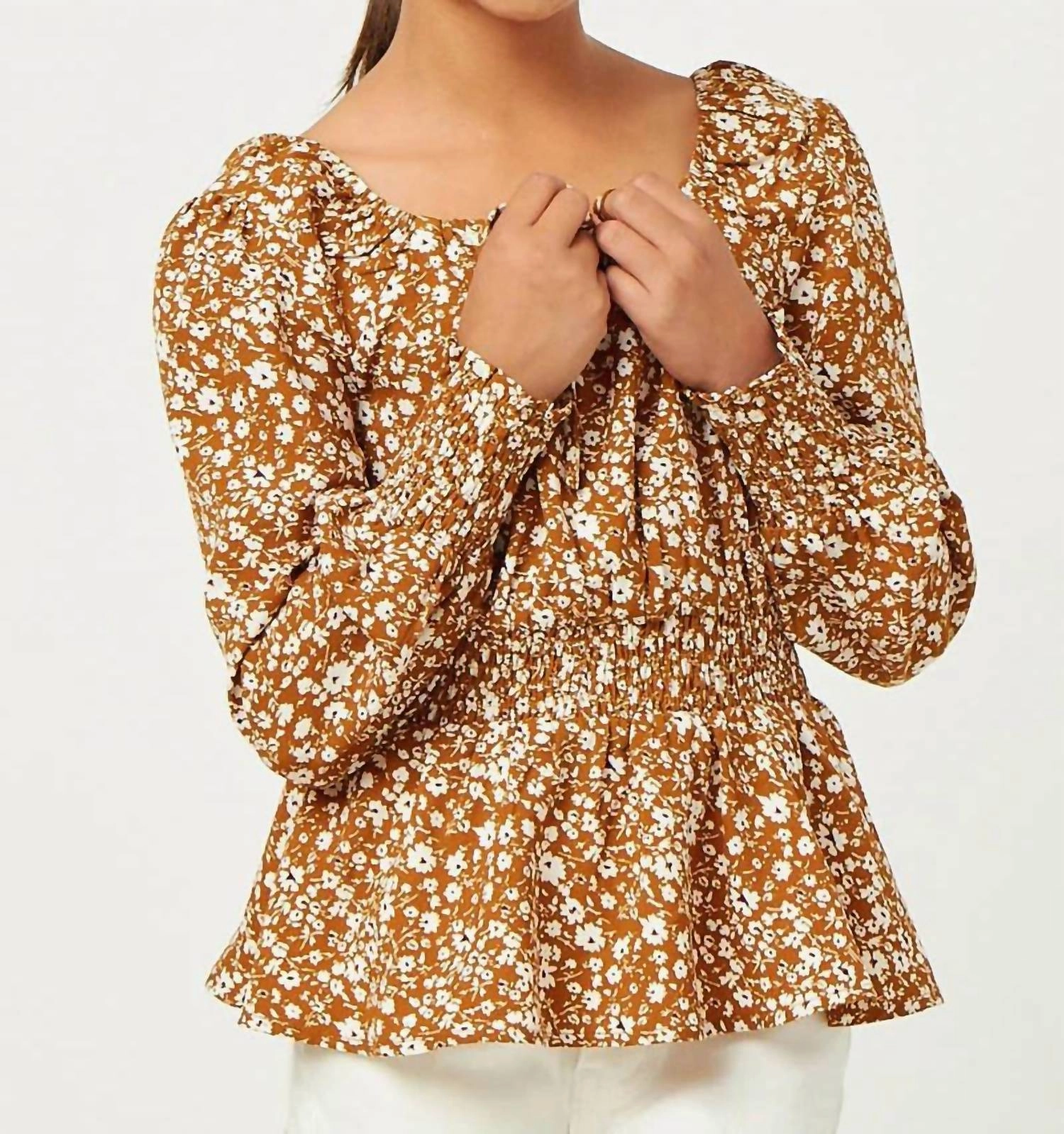 Girls Peplum Blouse In Camel ruffle tops girls, long sleeve tees girls