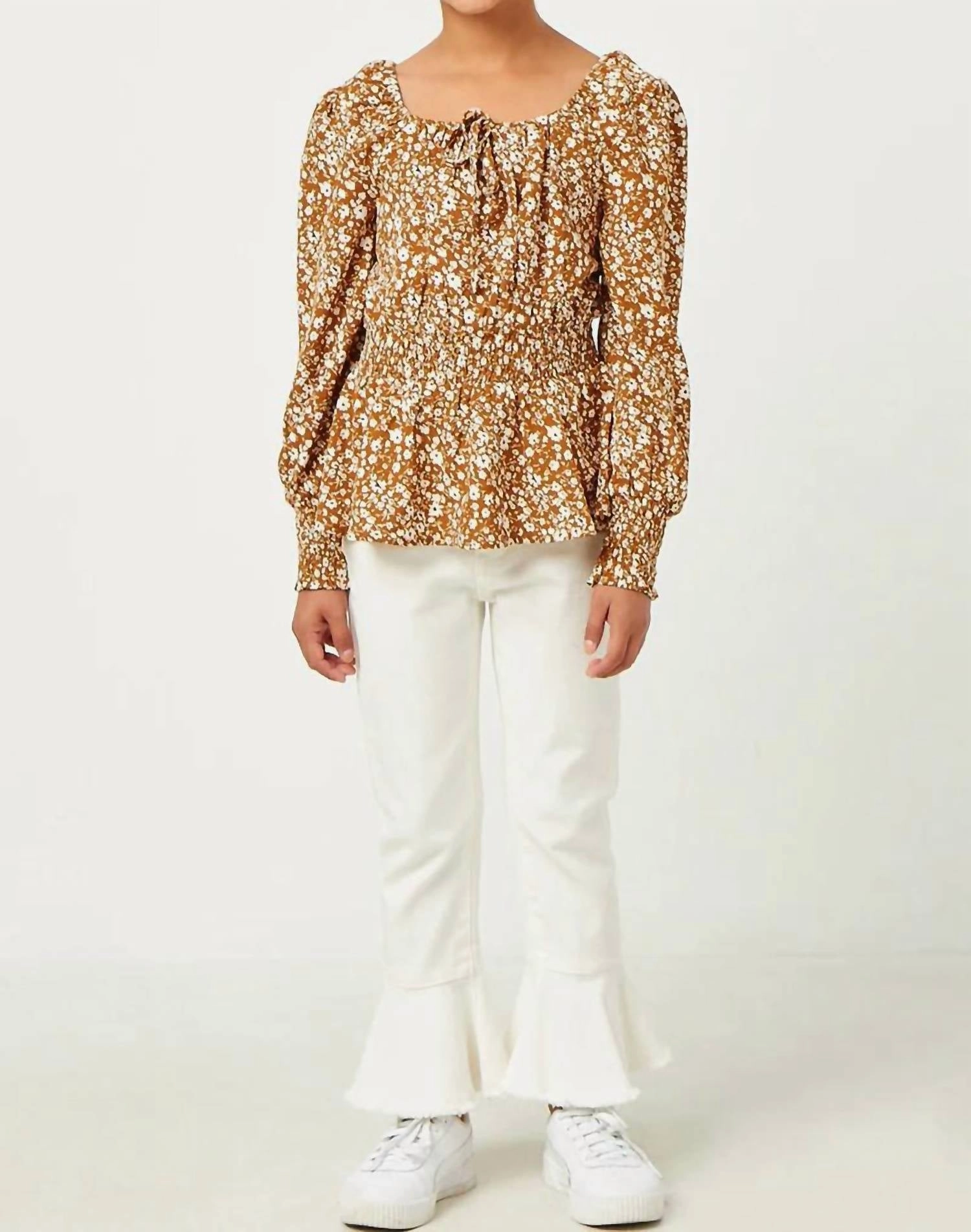 Girls Peplum Blouse In Camel Girls Tunic Top