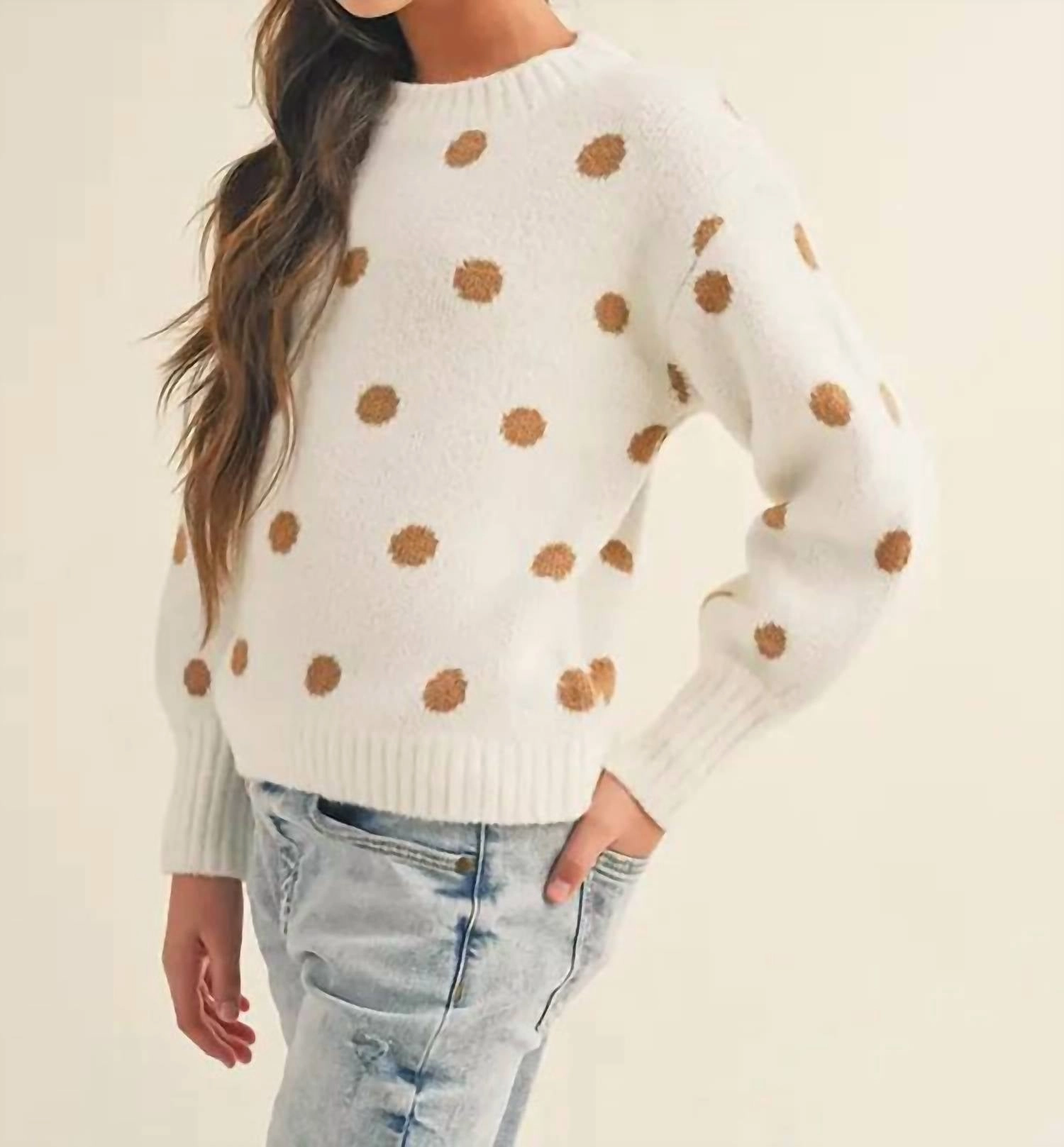Girls Polka Dot Sweater In Ivory Girls Tunic Top