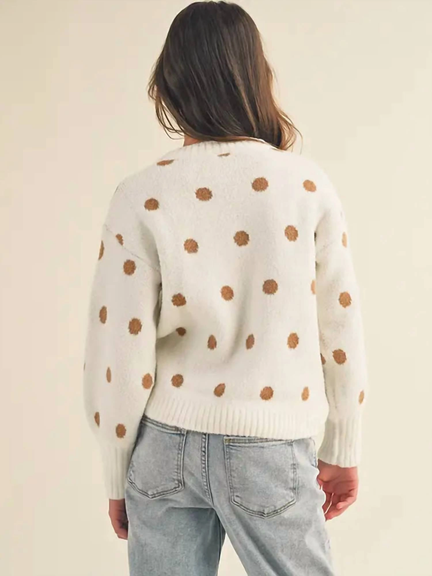 Girls Polka Dot Sweater In Ivory Girls Tunic Top