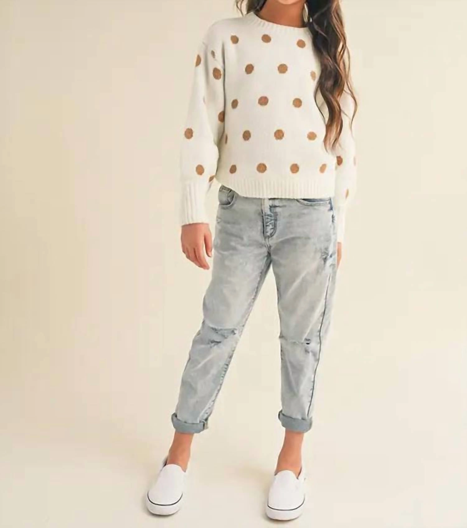 Girls Polka Dot Sweater In Ivory Girls Tunic Top