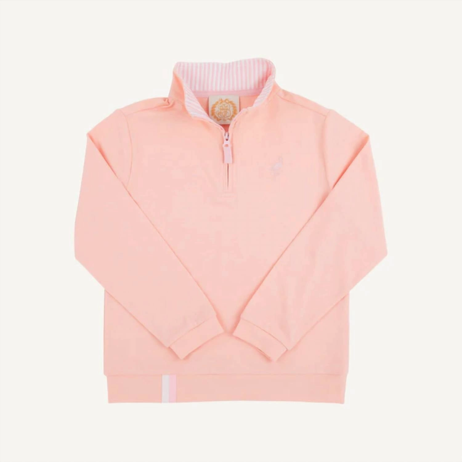 Girls Prepletic Hayword Half Zip In Pompano Peach/palm Beach Pink Stripe ruffle tops girls, long sleeve tees girls
