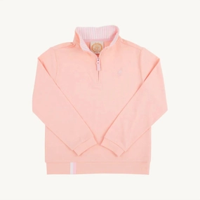 Girls Prepletic Hayword Half Zip In Pompano Peach/palm Beach Pink Stripe ruffle tops girls, long sleeve tees girls
