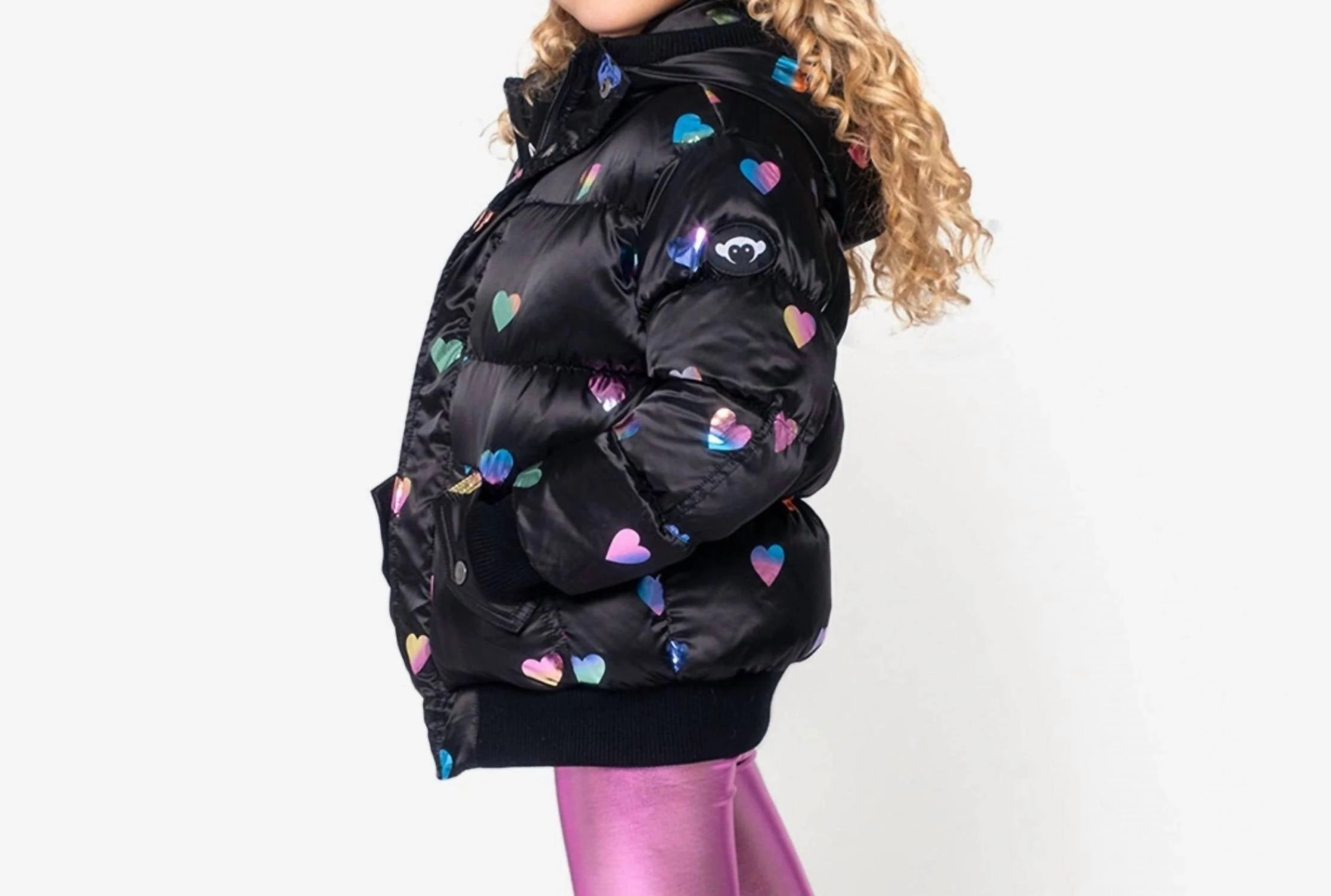 Girls Rainbow Hearts Puffy Coat In Black Girls Sherpa Coat