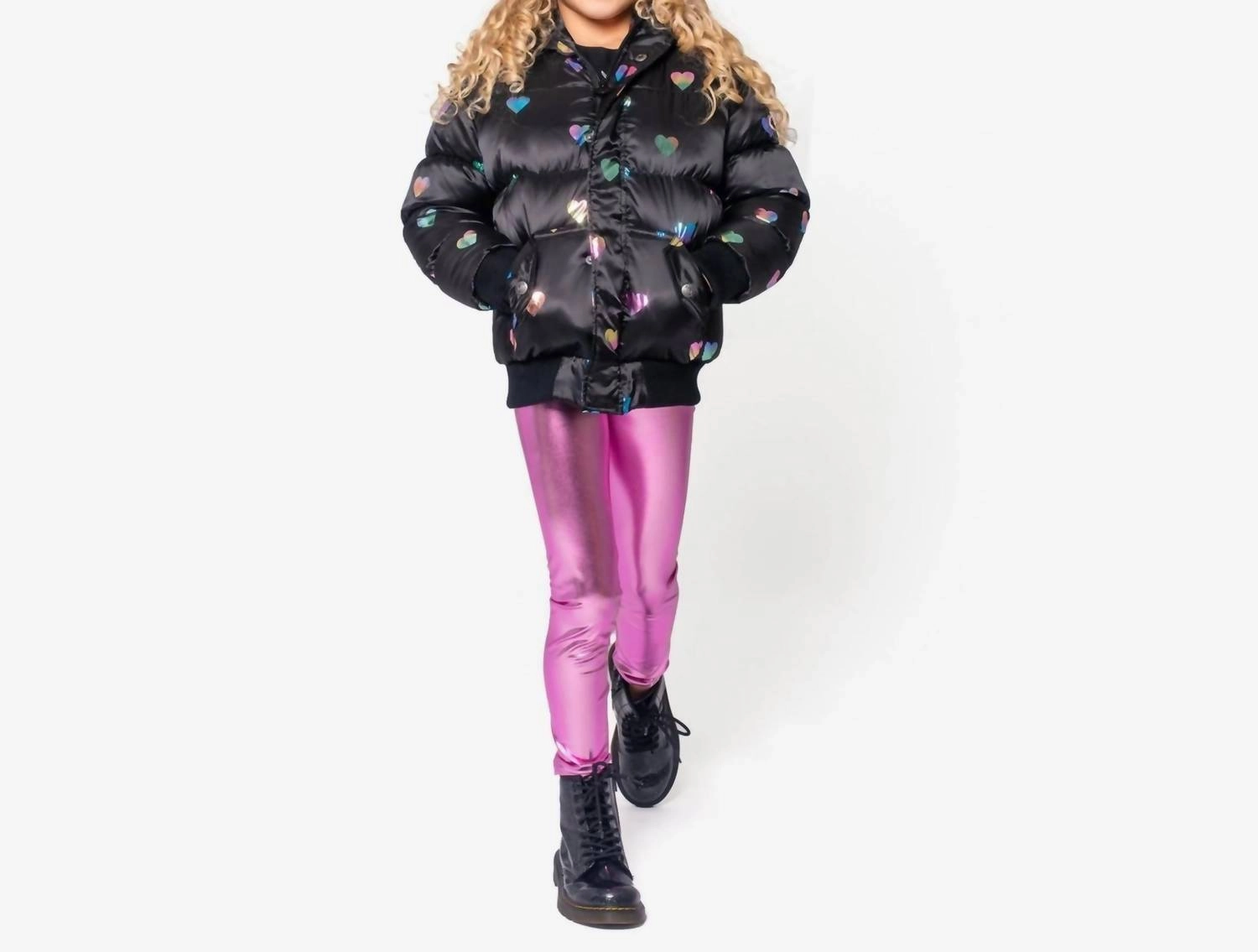 Girls Rainbow Hearts Puffy Coat In Black Girls Sherpa Coat