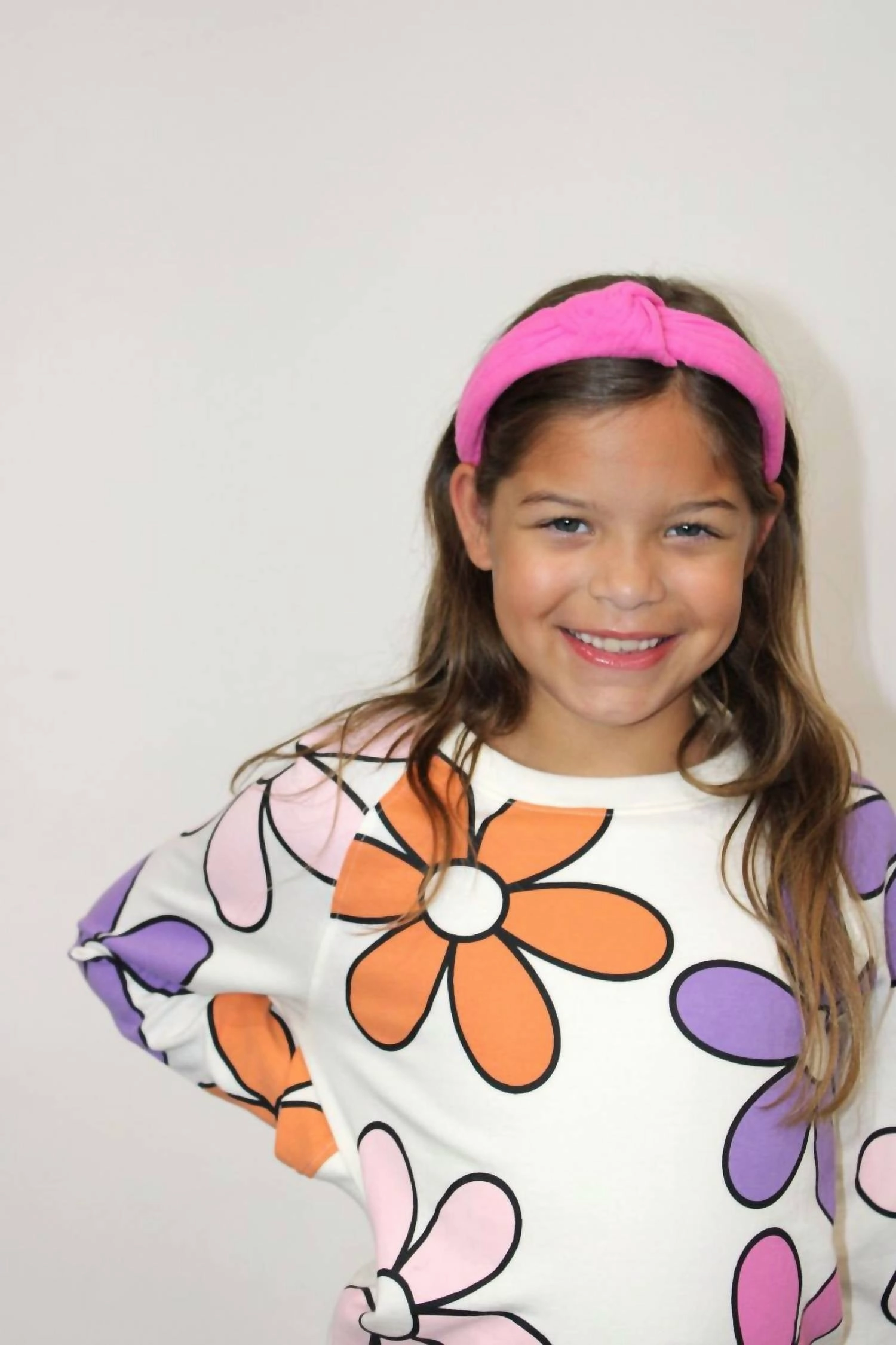 Girls Retro Flower Cropped Sweatshirt In White Girls Tunic Top