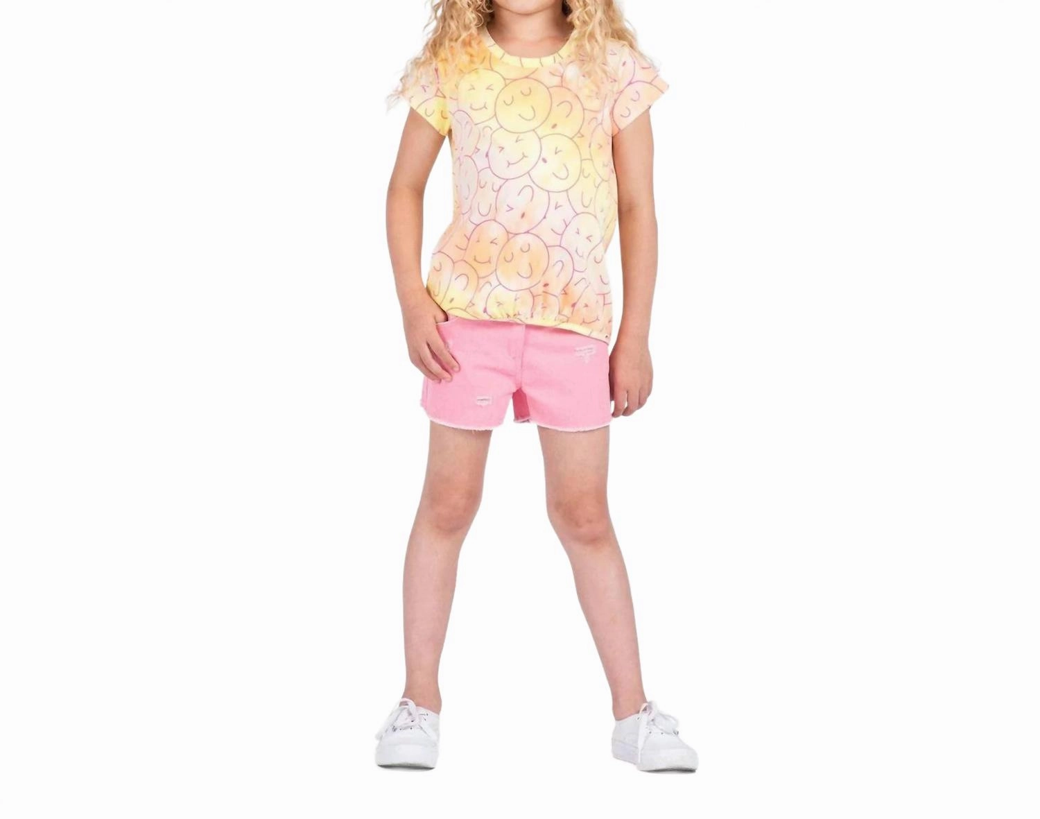 Girls Rhodes Shorts In Pink Mix Girls Scallop Hem Shorts