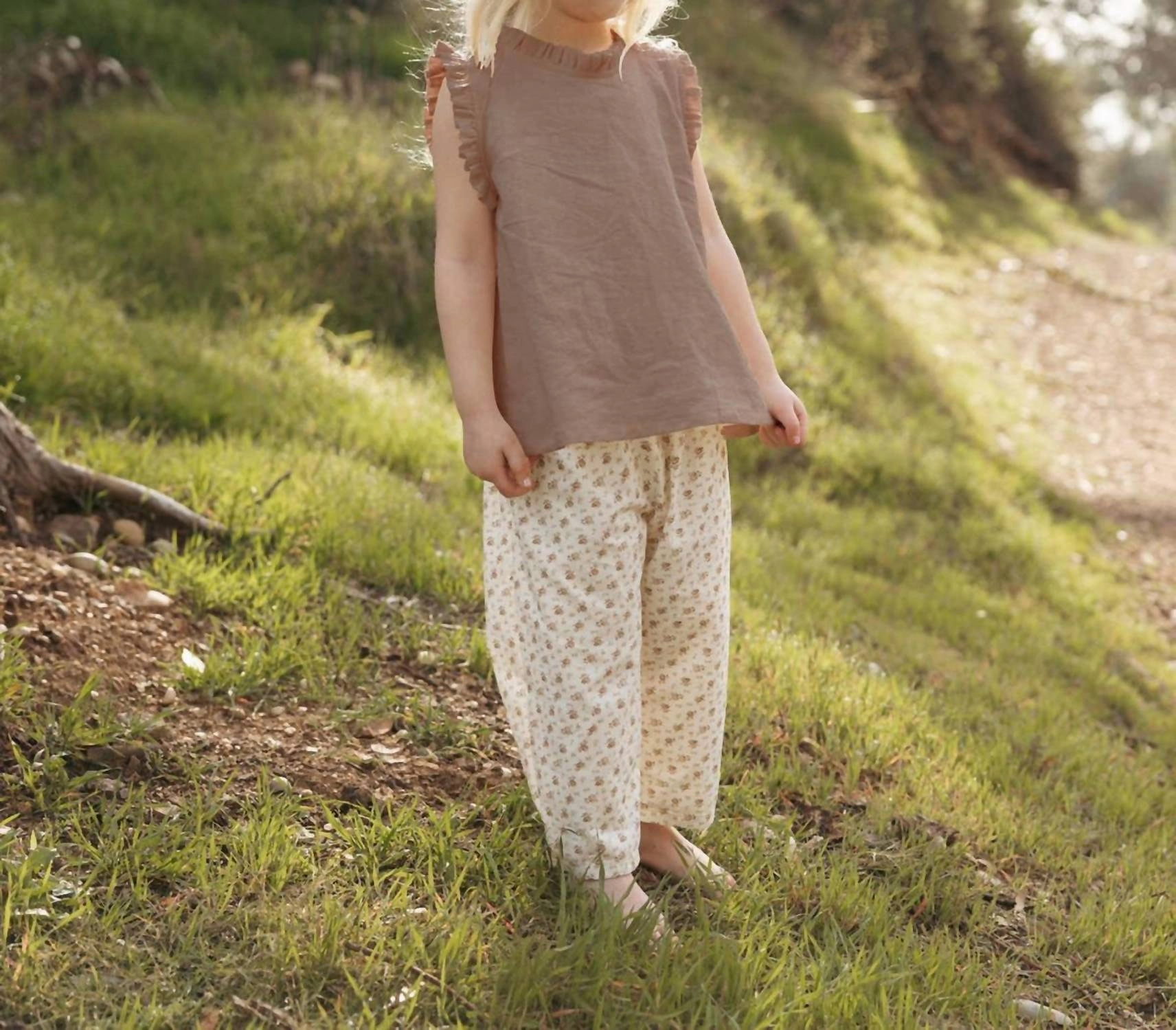 Girls Ruffle Neck Blouse In Dirt Girls Tunic Top