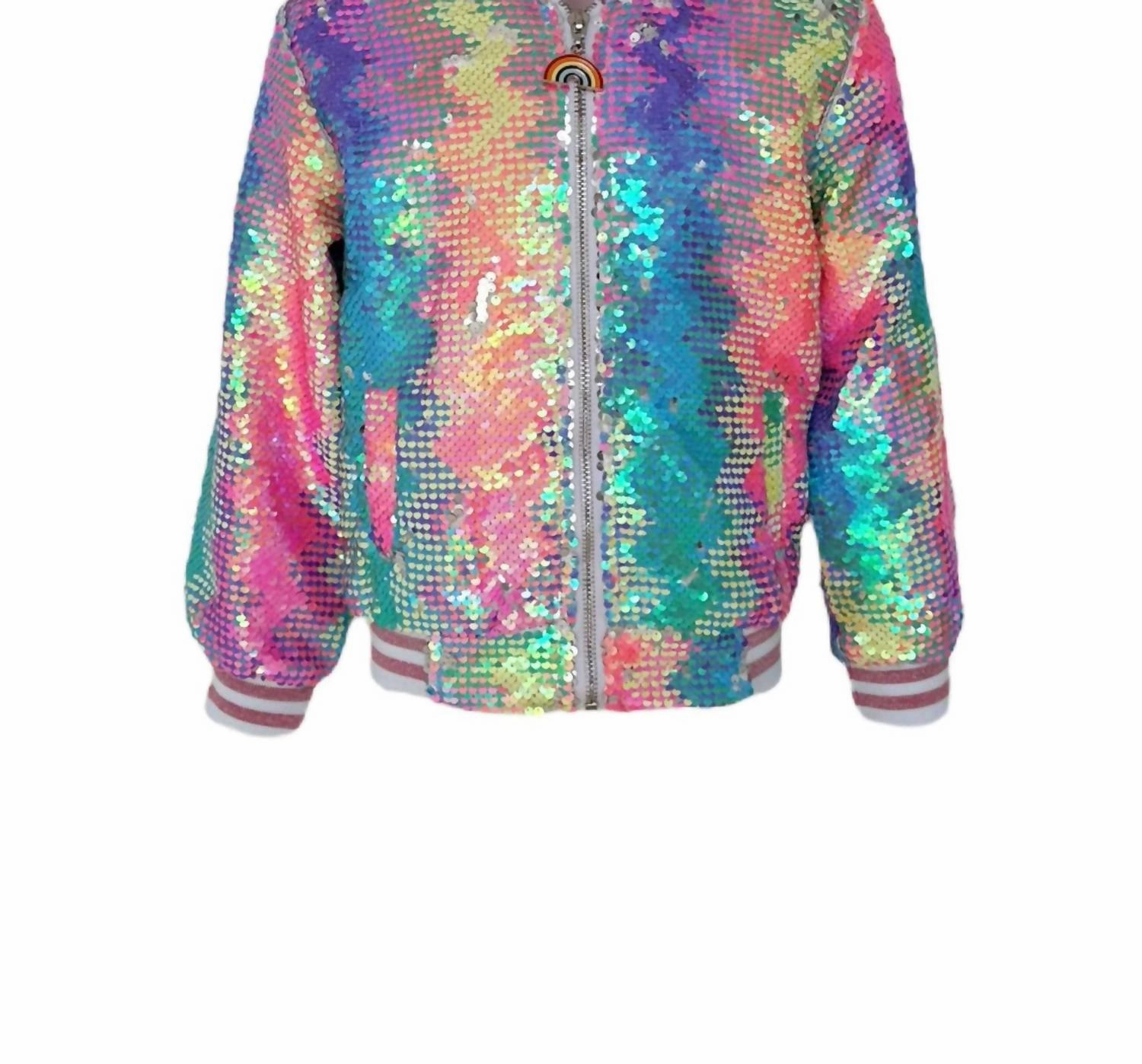 Girls Sequin Bomber In Kaleidoscope Girls Sherpa Coat