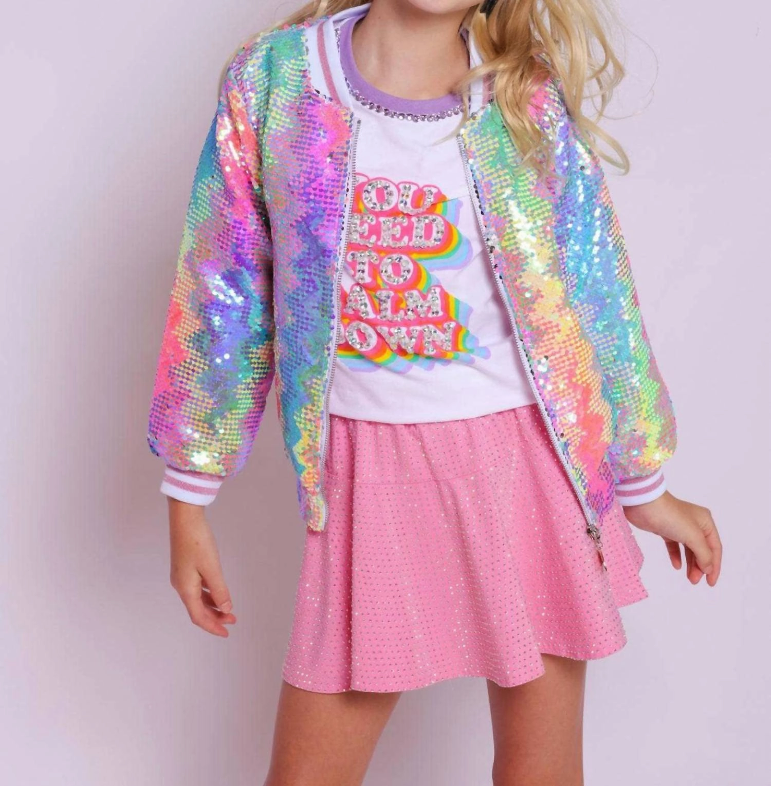 Girls Sequin Bomber In Kaleidoscope girls trench coats, waterproof jackets girls
