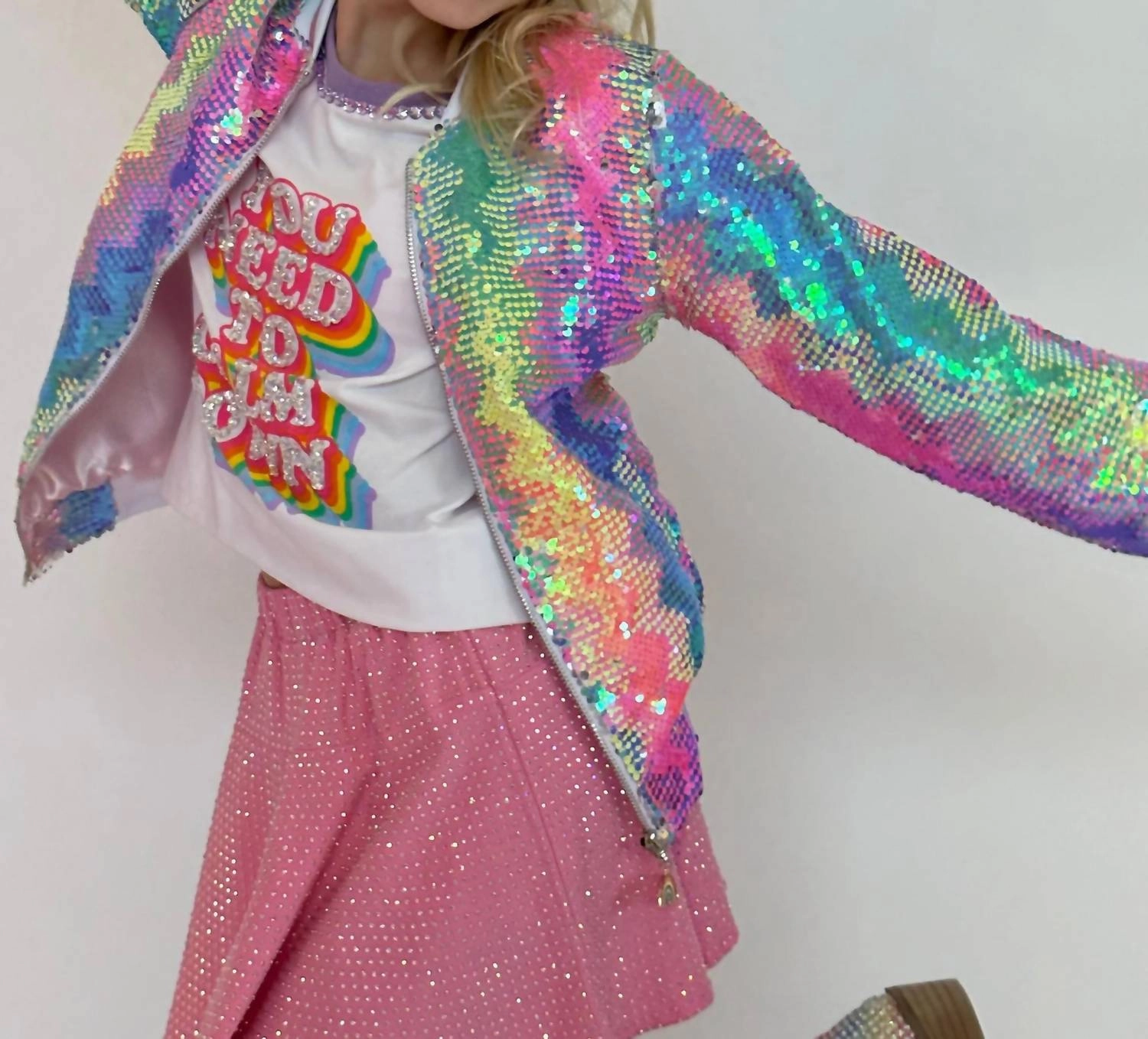 Girls Sequin Bomber In Kaleidoscope Girls Sherpa Coat