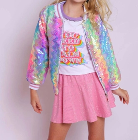 Girls Sequin Bomber In Kaleidoscope girls trench coats, waterproof jackets girls