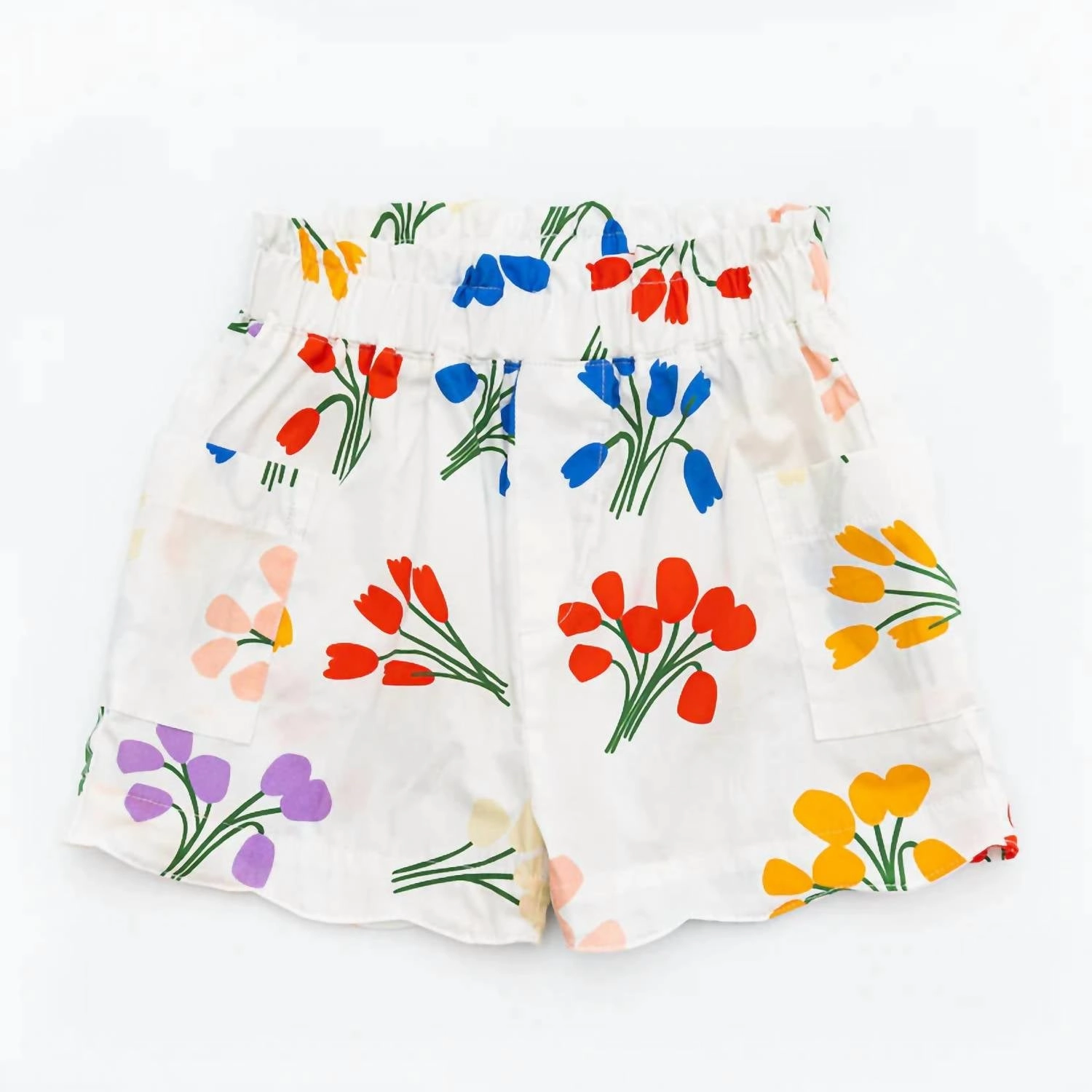 Girls Side Pocket Shorts In Tulips Girls Scallop Hem Shorts