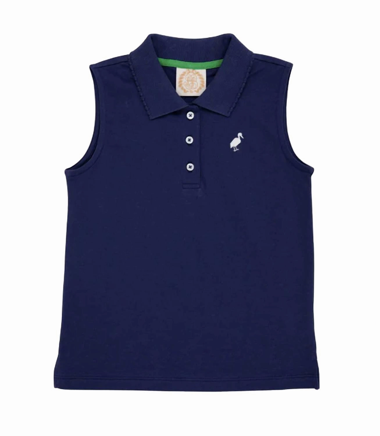 Girls Sleeveless Anna Price Polo In Nantucket Navy/worth Ave White Girls Tunic Top