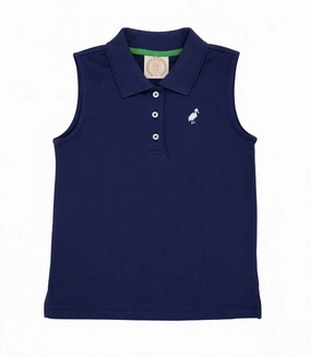 Girls Sleeveless Anna Price Polo In Nantucket Navy/worth Ave White ruffle tops girls, long sleeve tees girls