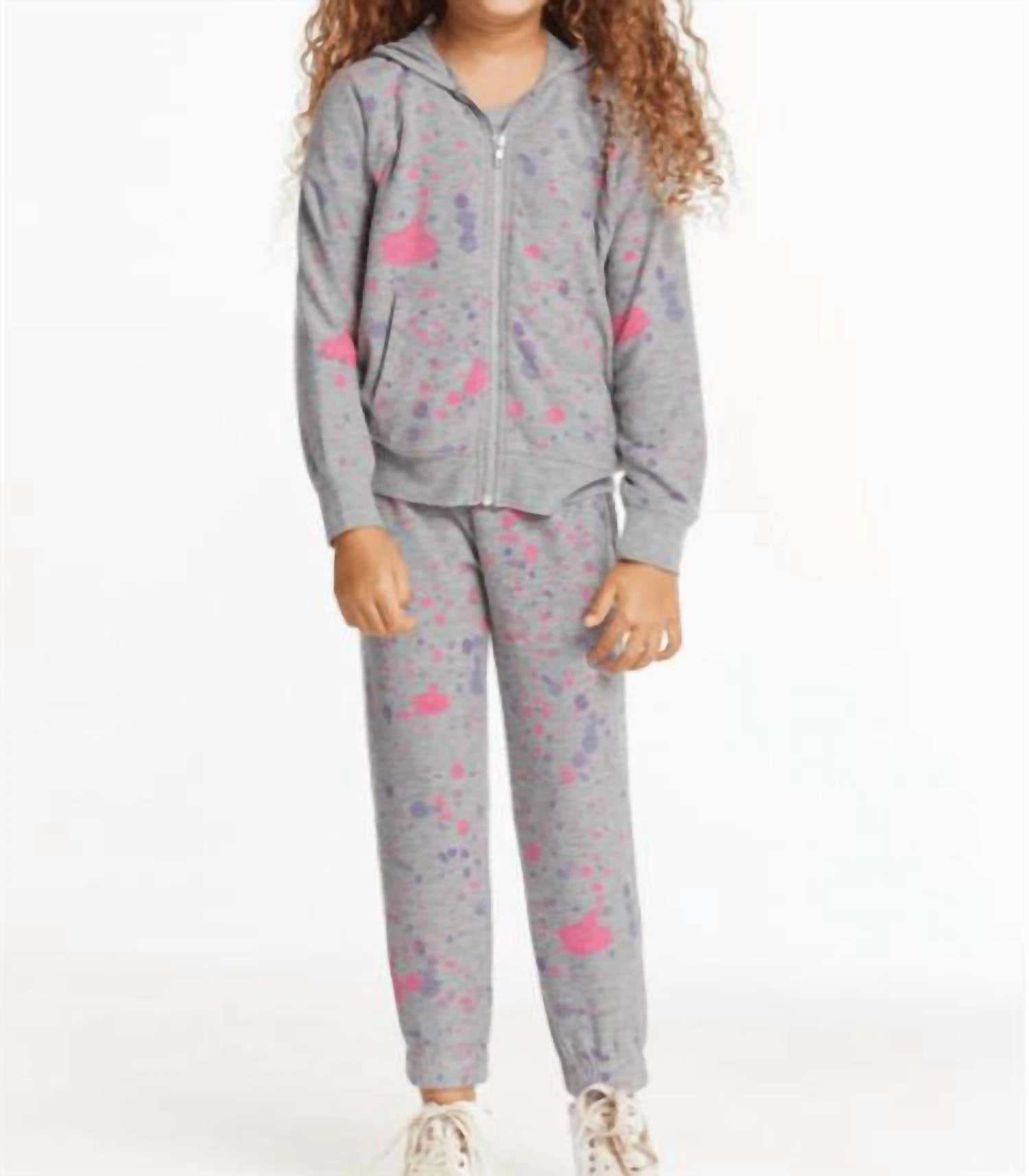Girls Splatter Paint Pant In Heather Gray Girls Flared Leggings