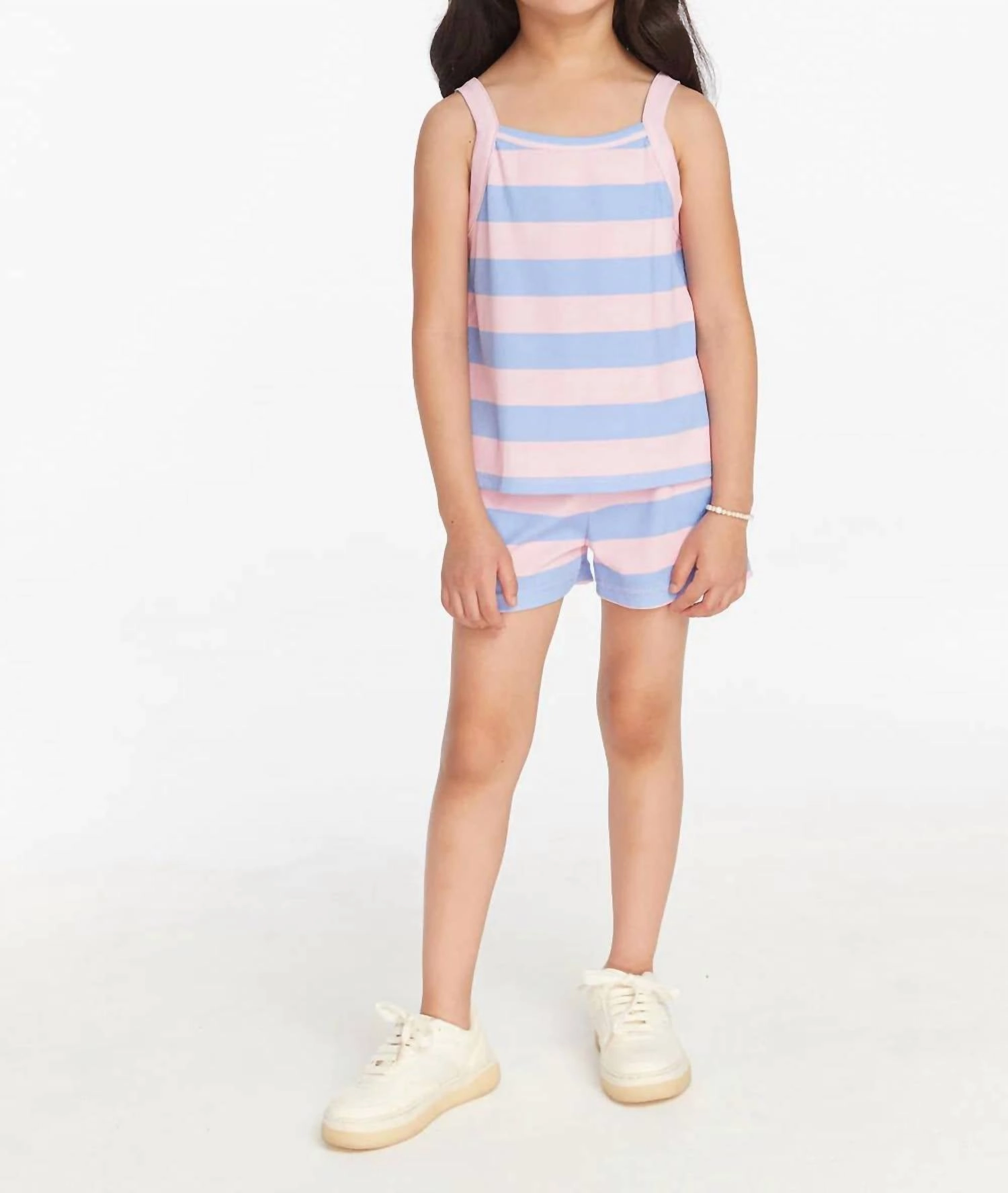 Girls Striped Shorts In Bubblegum Pink / Powder Blue Girls Scallop Hem Shorts