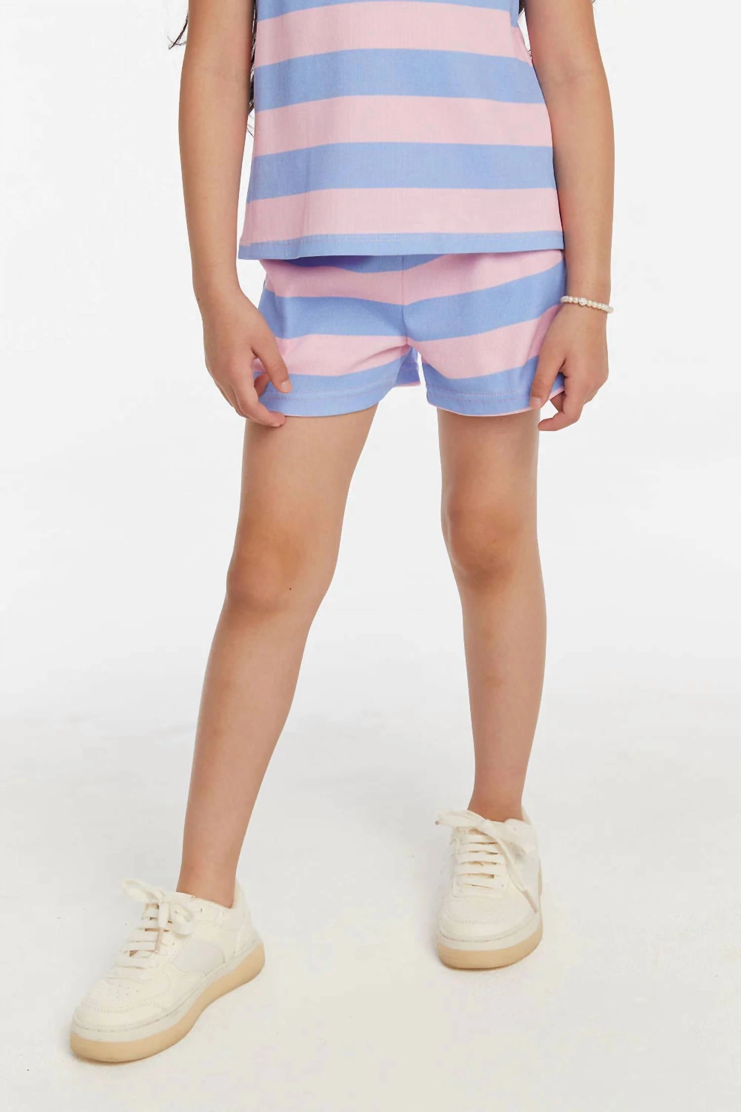 Girls Striped Shorts In Bubblegum Pink / Powder Blue Girls Scallop Hem Shorts
