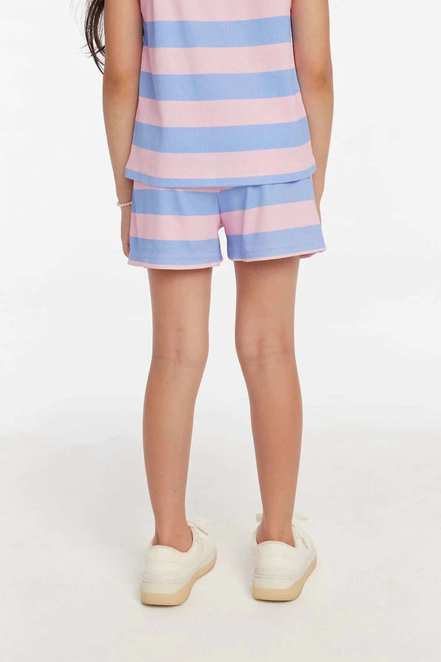Girls Striped Shorts In Bubblegum Pink / Powder Blue Girls Scallop Hem Shorts