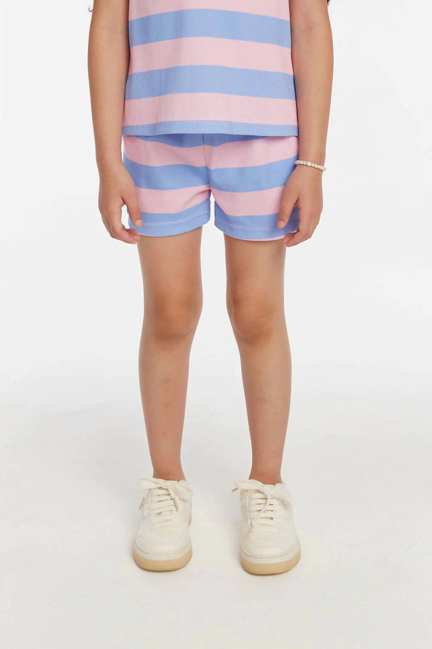 Girls Striped Shorts In Bubblegum Pink / Powder Blue girls bermuda shorts, bike shorts girls
