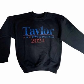 Girls Taylor For President Pullover In Black ruffle tops girls, long sleeve tees girls