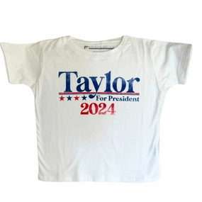 Girls Taylor For President Tee In White ruffle tops girls, long sleeve tees girls