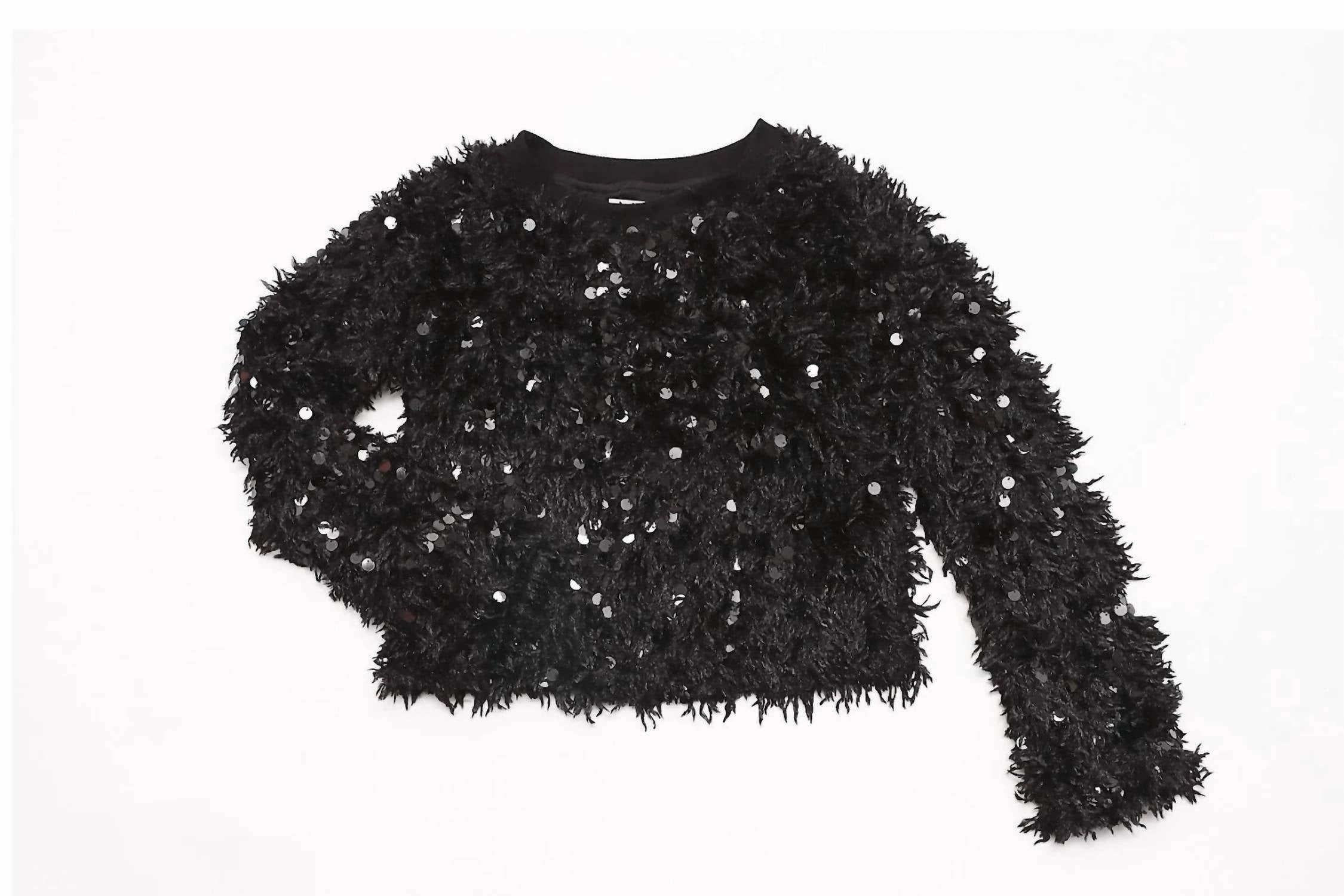 Girls Textured Sequin Sweater In Black ruffle tops girls, long sleeve tees girls