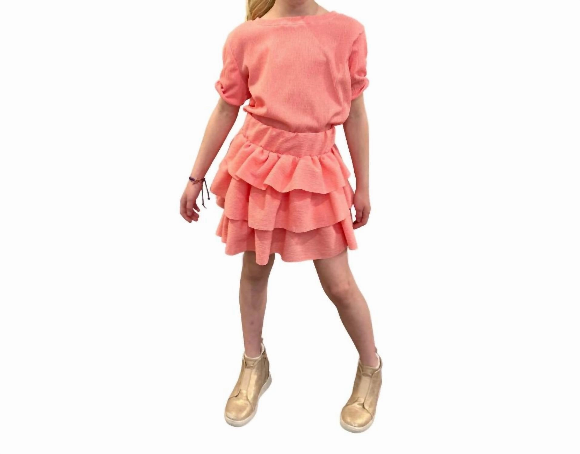 Girls Tiered Skirt In Peach Girls Tunic Top