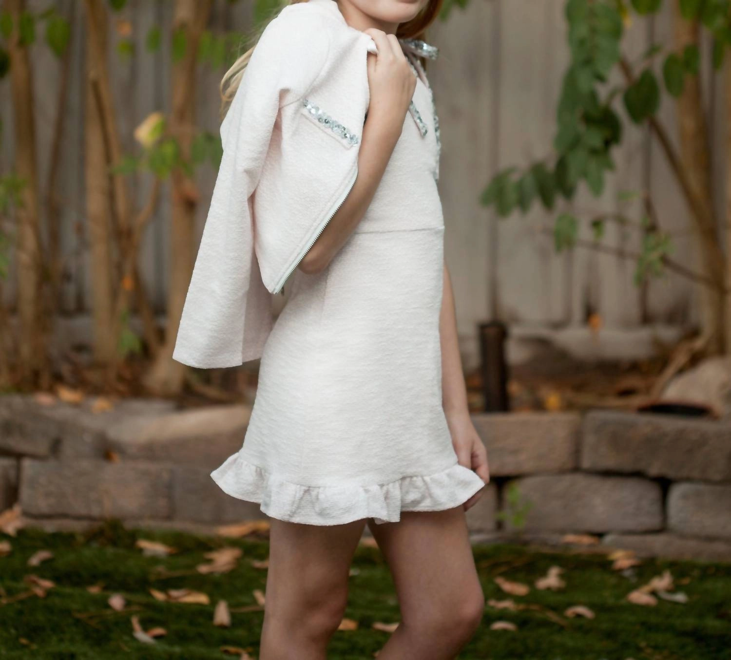 Girls Tweed Cardigan In Silver/pink Girls Tunic Top