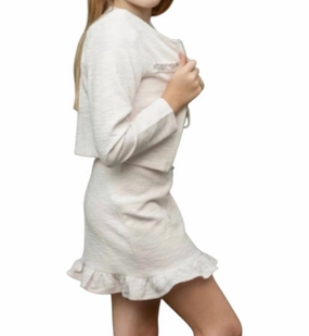 Girls Tweed Cardigan In Silver/pink ruffle tops girls, long sleeve tees girls