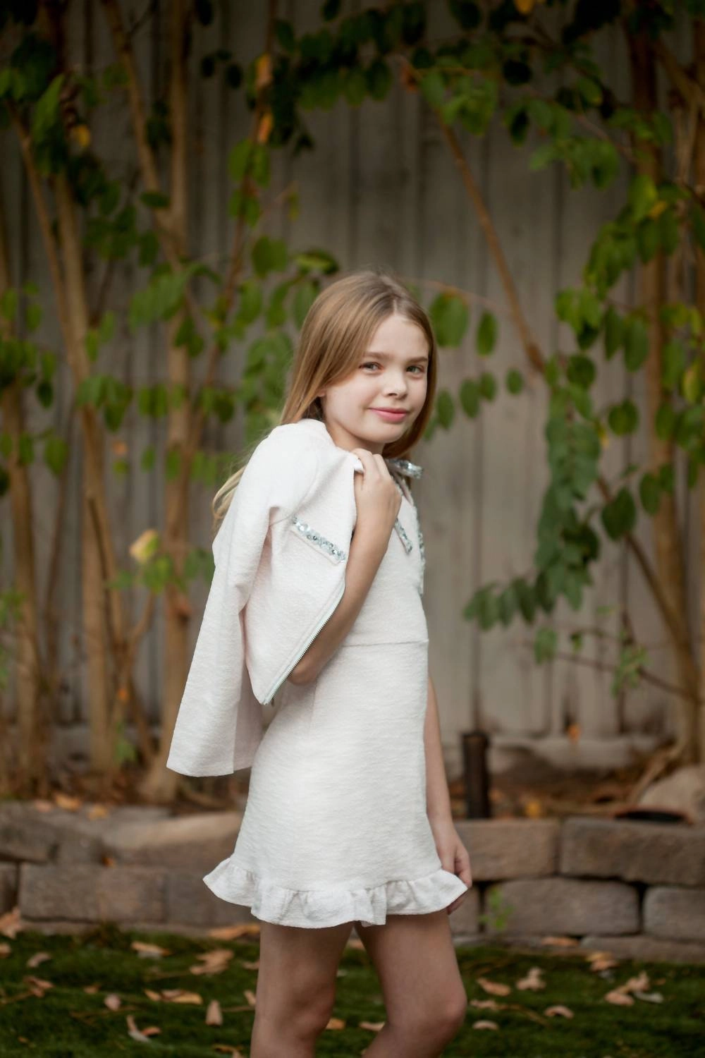 Girls Tweed Cardigan In Silver/pink Girls Tunic Top