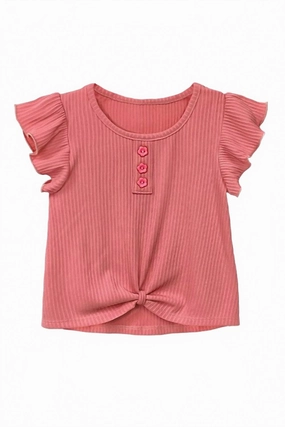 Girls Twisted Front Top In Pink ruffle tops girls, long sleeve tees girls
