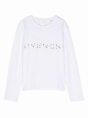 Givenchy Girls Beaded-Logo Long-Sleeve T-Shirt ruffle tops girls, long sleeve tees girls