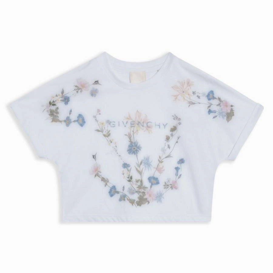 Givenchy Kids Floral-Print T-Shirt ruffle tops girls, long sleeve tees girls