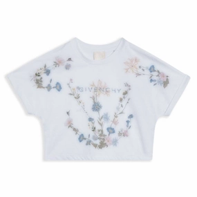 Givenchy Kids Floral-Print T-Shirt ruffle tops girls, long sleeve tees girls