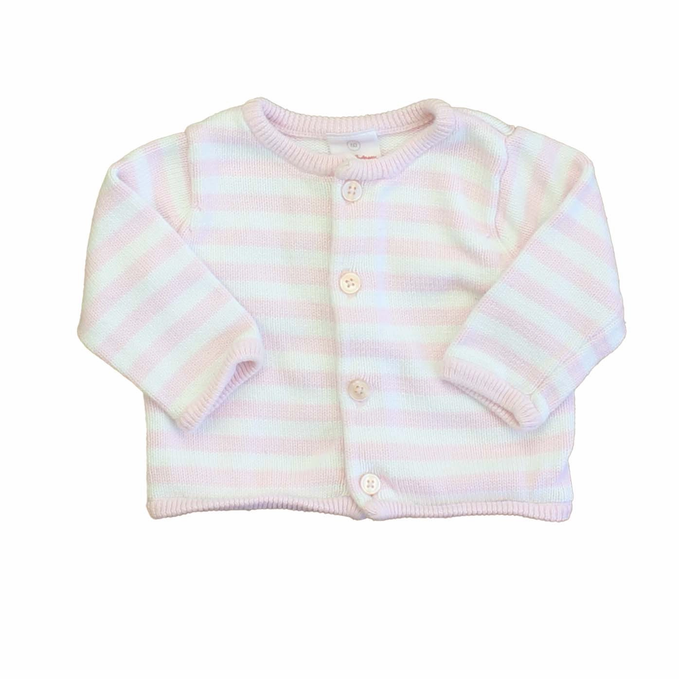 Hanna Andersson Girls Pink | White | Stripes Cardigan Girls Chunky Knit Sweater