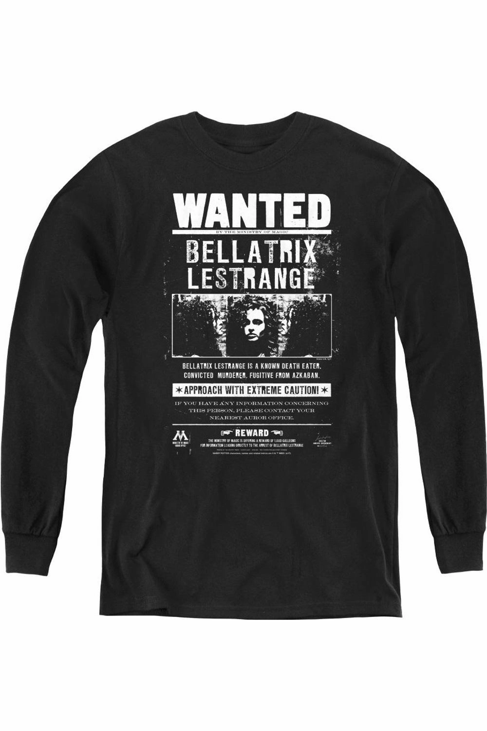 Harry Potter Wanted Bellatrix Youth Long Sleeve Tee / T-Shirt graphic tees for boys, polo shirts boys