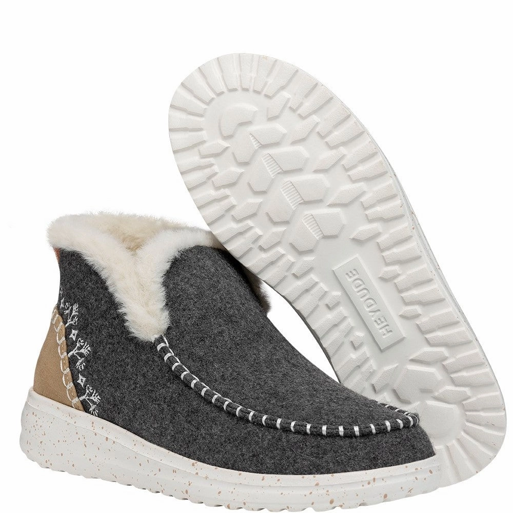HEYDUDE Denny Wool Faux Shearling Boots Women's Sneakers Casual Walking Shoes