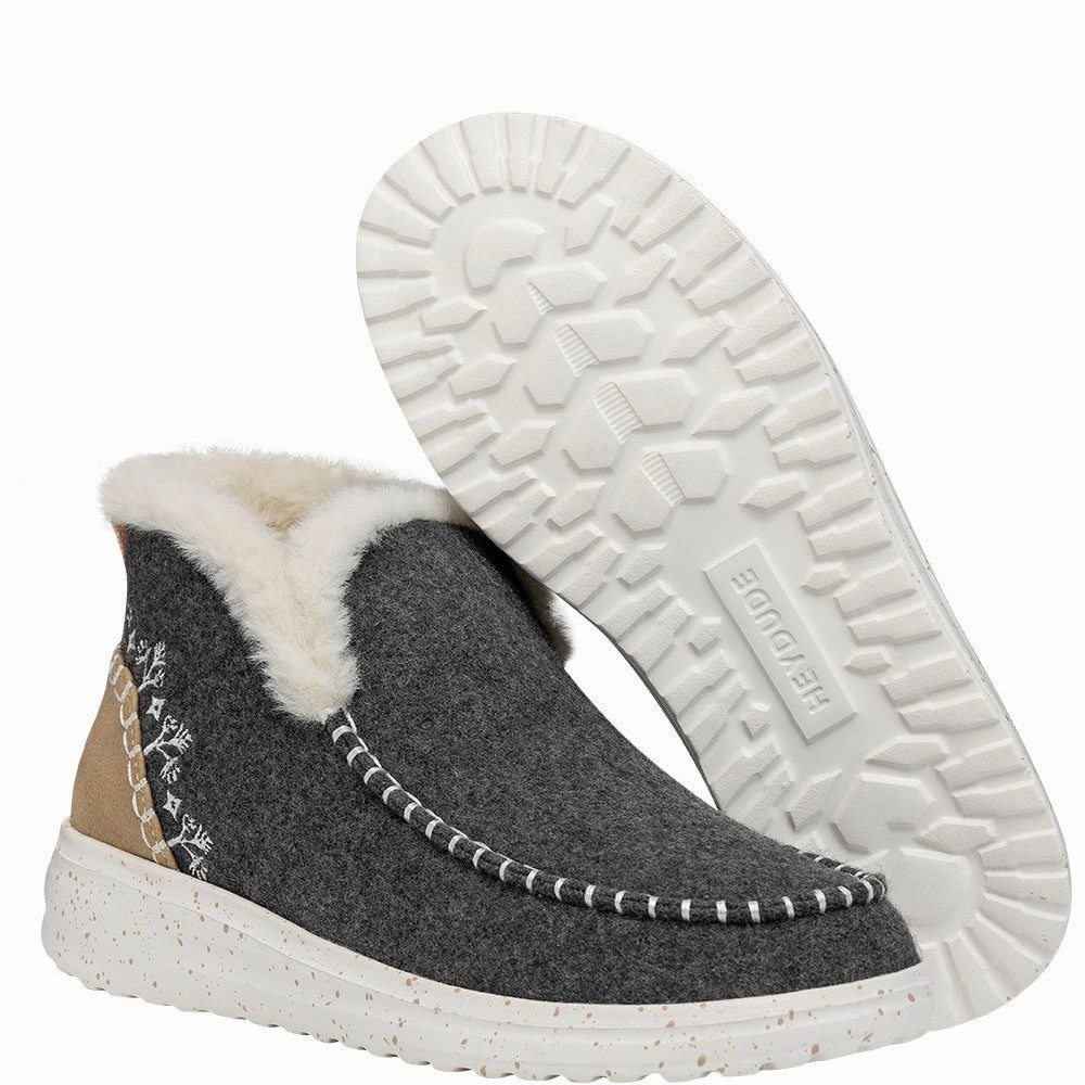 HEYDUDE Denny Wool Faux Shearling Boots Women's Sneakers Casual Walking Shoes