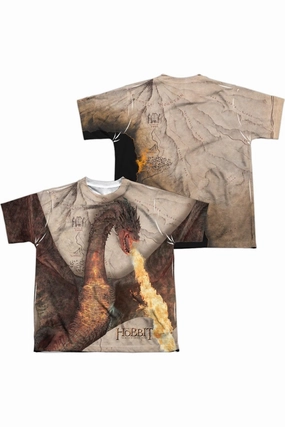 Hobbit Smaug Attack (Front/Back) Short Sleeve Youth Poly Crew Tee / T-Shirt graphic tees for boys, polo shirts boys