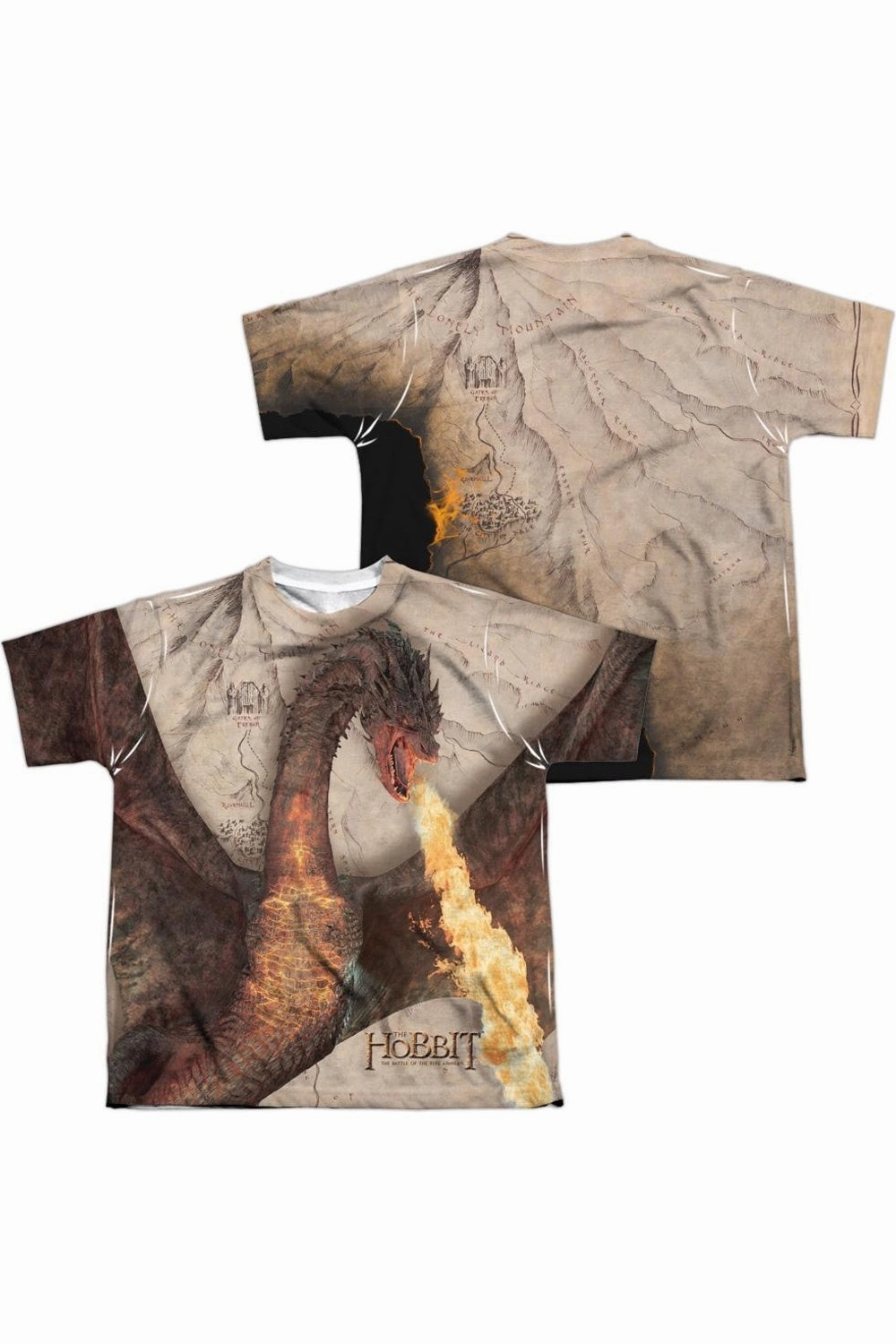 Hobbit Smaug Attack (Front/Back) Short Sleeve Youth Poly Crew Tee / T-Shirt graphic tees for boys, polo shirts boys