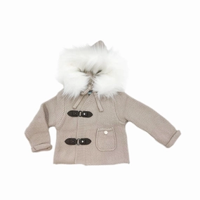 Honeycomb Beige Cashmere Pram Coat with Faux Fur Trim winter jackets for boys, lightweight puffer boys