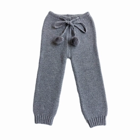 Honeycomb Grey Knit Cashmere Pom Pants boys jogger pants, school uniform pants boys