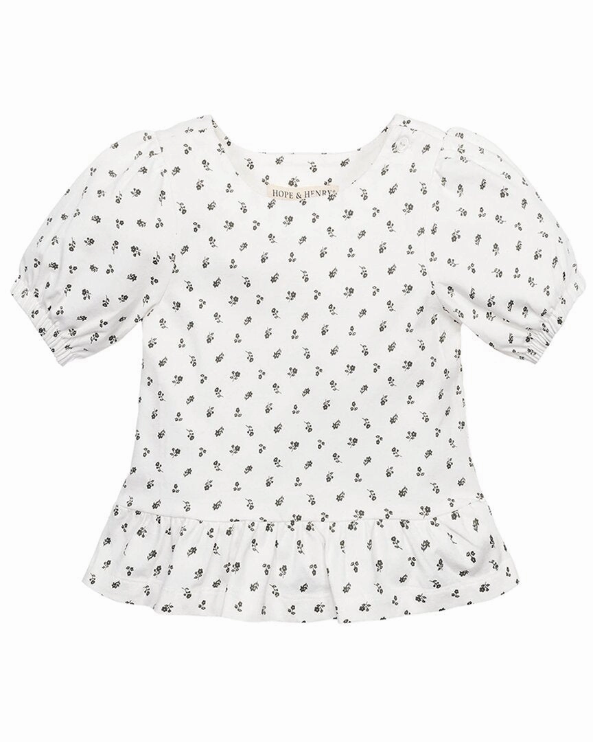 Hope & Henry Bubble Sleeve Peplum Knit Top ruffle tops girls, long sleeve tees girls